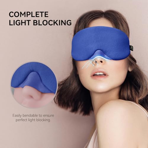 Mavogel Cotton Sleep Eye Mask - Breathable Light Blocking Sleep Mask, Soft Comfortable Night Eye Mask for Men Women, Eye Cover for Travel/Sleeping/Shift Work, Includes Travel Pouch (Blue) - Thumbnail 4