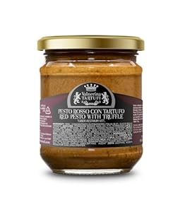 Valnerina Tartufi Pesto Rot mit schwarzen Sommertrüffeln | Fertigsoße Gewürz für Nudeln | Gastronomische Spezialität | Glas 180 gr.