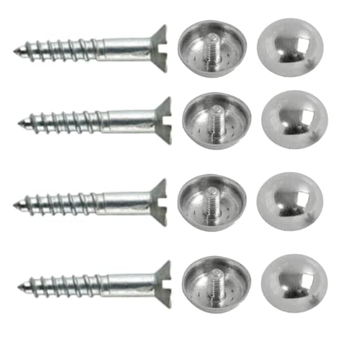 Image of Mirror Screws with Decorative Cap Covers 25mm Mirror Screw Chrome Dome Screw Caps Mirror Screws Fitting Set for Mirror Tables Bath Plates Wardrobes Glass Signs Pack of 20.