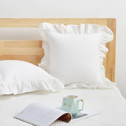 Mywinlle Off White Ruffle Decorative Throw Pillow Covers 20"x20"