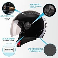VINZ Como Jethelm mit Visier ECE 22.06 Zertifiziert | Roller Helm Mopedhelm Für Motoroller & Vespa | Herren & Damen | Motorradhelm in XS-XL | Erhältlich in 4 Farben - Schwarz – Ansicht 3