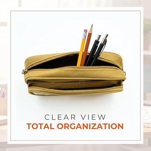 Image of Alokik Enterprise Cute Cartoon Pencil Pouch with Double Zipper & Transparent Window, Large Capacity Fabric Pen Case for School, Office, Students, Kids & Teens (Daily Life Khakhi Pouch)