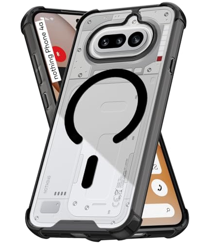 Image of RIGGEAR Shockproof Clear Hybrid Airbag Armor Magnetic Back Cover Case Compatible with MagSafe Accessories for Nothing Phone 4a 5G (Clear-Black TPU Bumper + Transparent PC)(Black)