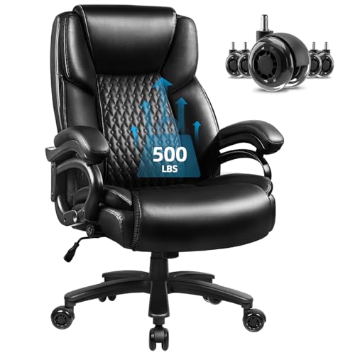 VITESSE 500lbs Heavy Duty Office Chair for Low Back Pain Relief, Big and Tall Office Chair with Ergonomic Lumbar Support, High Back Executive Chair with Quiet Rubber Wheel