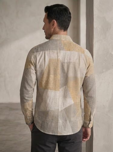 Image of Foomer Brown Solid Self Design Opaque Party Shirts