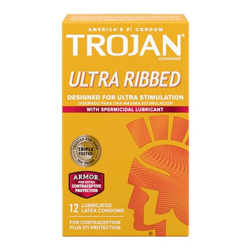 TROJAN Stimulations Ultra Ribbed Spermicidal Condoms, 12 Count