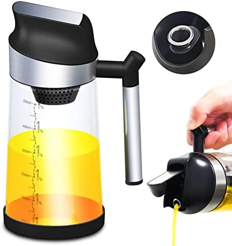 MIAO'ER Oil Dispenser Bottle for Kitchen, High Borosilicate Glass Cooking Oil Dispenser with Filter Screen, Auto Flip Cap, Non-Drip Spout, Wide Opening for Easy Filling and Clean, 19oz Black