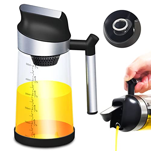 Miao'er Oil Dispenser Bottle For Kitchen, High Borosilicate Glass Cooking Oil Dispenser With Filter Screen, Auto Flip Cap, Non-Drip Spout, Wide Opening For Easy Filling And Clean, 19Oz Black #TOP2