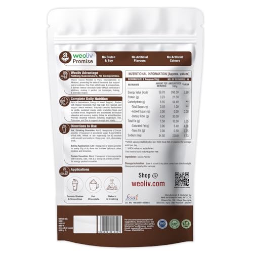 Image of Weoliv Unsweetened Cocoa Powder | Pure & Natural | Cocoa Powder for Cakes, Baking & Desserts | Hot Chocolate & Milkshakes | 1 kg
