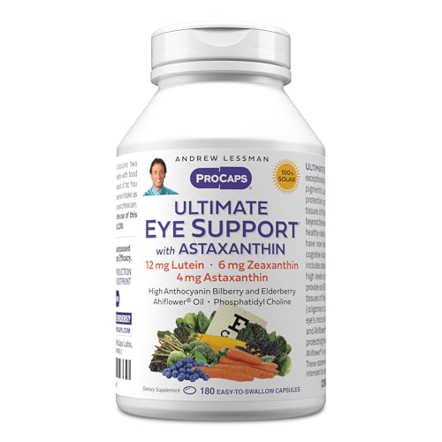 Andrew Lessman Ultimate Eye Support with Astaxanthin 180 Softgels - 12mg Lutein 6mg Zeaxanthin 4mg Astaxanthin Bilberry. Key Nutrients to Support Eye Health Promote Healthy Vision. No Additives