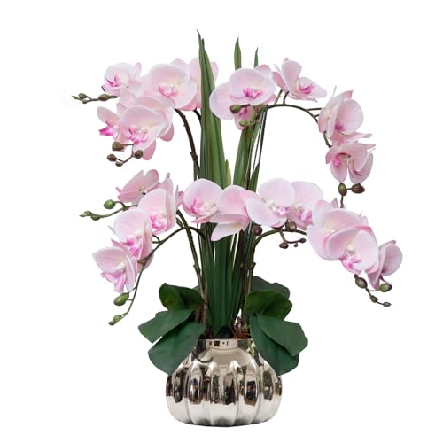 CXGS Artificial Orchid Flower Real Touch Faux Orchids in Ceramic Vase Large 22.9'' Fake Flowers Pink Phalaenopsis Floral for Home Indoor Decor