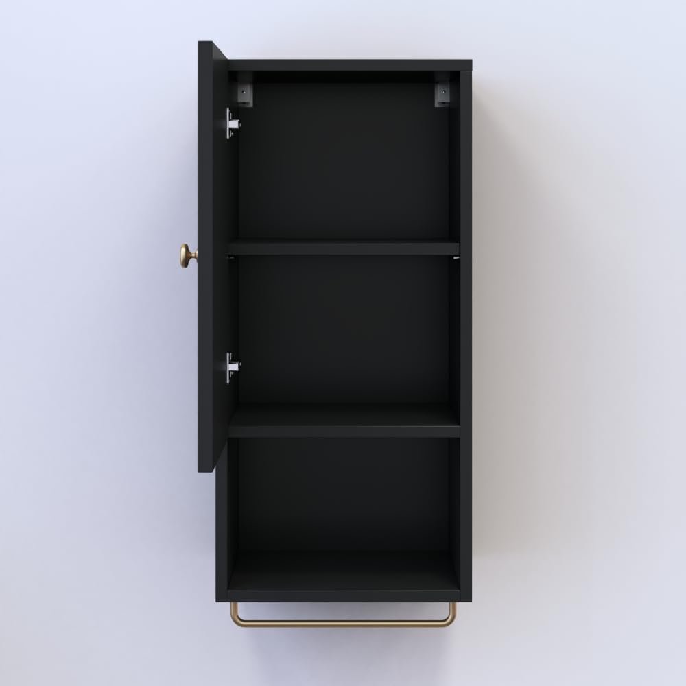 Meble Furniture Borneo 03 Modern Floating Bookcase — Matte Fronts and Body — Wall-Mounted Storage, 47.2 x 11.8 x 11.8 inches — Black