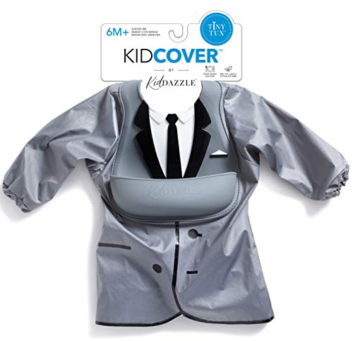 KidDazzle One Piece Tiny Tux KidCover- Cute Silicone Baby Boy Bib - Adjustable Size - Waterproof and Stain Resistant to Baby Food - Babies 6 Months + (Tiny Tux)