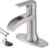 HOIGY Bathroom Waterfall Faucet Single Handle, Brushed Nickel Faucet Bathroom...