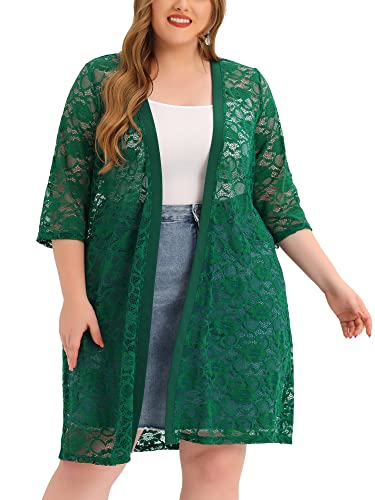 Image of Agnes Orinda Women Plus Size Lace Cardigan 3 /4 Sleeve Cover Up Jacket