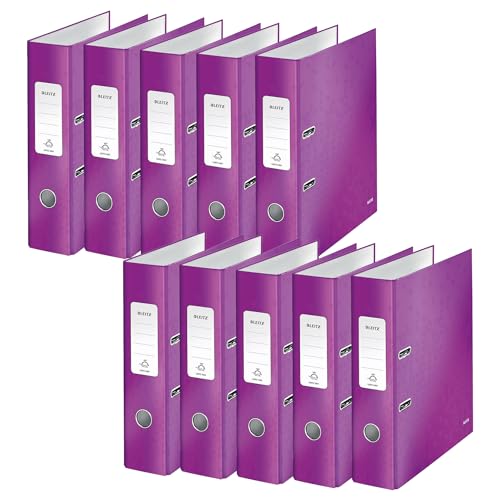 Leitz A4 Lever Arch File, Purple, 80 mm spine width, WOW Range, Files & Folders, 10052062, Pack 10, Design may vary