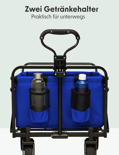 LifeGoods Bollerwagen Faltbar - Faltbarer Bollerwagen - Handwagen Klapbarr - Gartenwagen - Transportwagen - Strandwagen - Strand - Klappbarer – 360 Grad Drehbare Vollgummireifen - 94L– 98x45cm - Blau – Bild 7