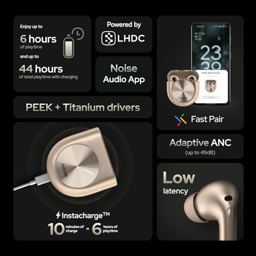 Image of Noise Master Buds, Sound by Bose in-Ear Bluetooth Earbuds, Up to 49dB Adaptive ANC, LHDC 5.0, Immersive Spatial Audio, 44H Playtime with 6 mic ENC, Dual Pairing, IPX5 Ear Buds TWS (Copper Rose)