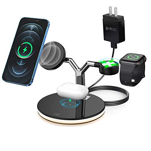 Magnetic Wireless Charging Station for iPhone 13 12, 3 in 1 Nightstand Phone Charging Stand, Mag-Safe Wireless Charger Compatible with iPhone 13 12 Mini Pro/Pro Max, Air Pods and iWatch (Black)