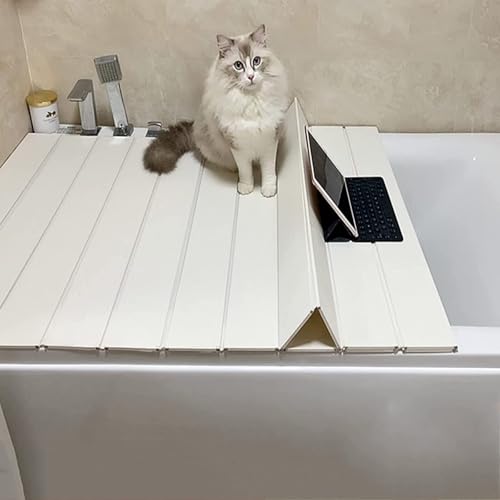Bathtub Cover, Foldable Bathtub Cover, Insulation Cover, PVC Bathtub Shelf, Waterproof, dustproof Bathtub Boards for All Standard bathtubs, White(170cm x 75cm x 0.65cm)
