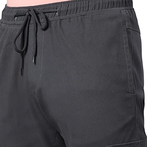 Image of Hubberholme Men's Regular Fit Cotton Trousers, Ankle Length Button & Drawstring Waist Cargo Chinos