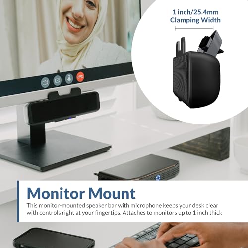 Image of Cyber Acoustics USB & Bluetooth Speaker Bar (CA-2890BT) - USB Powered Speaker with Speakerphone for PC and Bluetooth to Simultaneously Connect to Smartphones, Clamps to Monitor, Convenient Controls