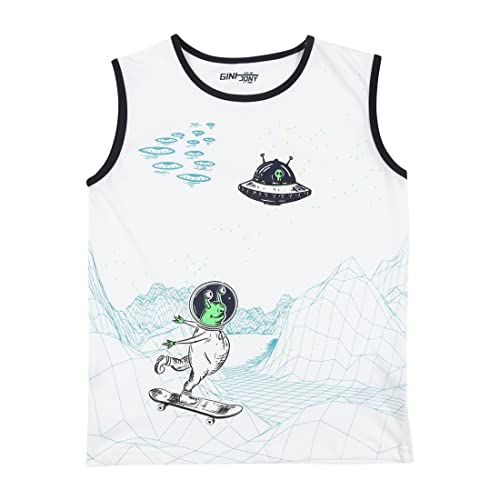 Image of Gini & Jony Boys' White Vest | Knits /Cotton | Hand-wash | Chest print | V-Neck | Regular Fit |