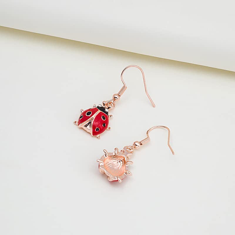 Cute Red Ladybug Dangle Hook Earrings for Women Hypoallergenic Funny Dainty Small Beetle Delicate Adorable Ladybird Black Head Crystal Bugs Insect Drop Earring Fashion Lucky Animal Jewelry Christmas Halloween Party Gifts Daughter4