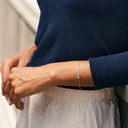 Eve's Addiction Sterling Silver 2 Stone CZ Simulated Birthstone Bracelet (6.75") - Personalized Mom Bracelet - Jewelry Gift3