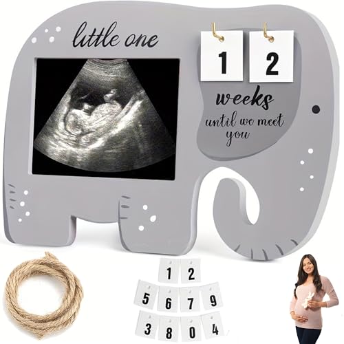 QSLKI Bilderrahmen mit Baby Countdown Wochen, Sonogramm und Ultraschall Bild Frame, Schwangere Frauen Geschenke Ideen für Ultraschallbilder