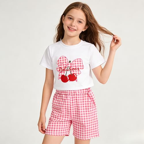 Image of Axumity Kid Toddler Girl Clothes Summer Ruffle Sleeve Figure Graphic Shirt + Shorts Summer Outfits Set