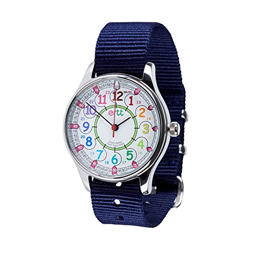 EasyRead Time Teacher WERW Reloj impermeable con cara arcoíris, 24 horas, correa morada, azul marino, 1