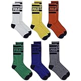 POLO RALPH LAUREN Men's 6-Pack Polo Bright Logo Crew Socks, Assorted, 10-13