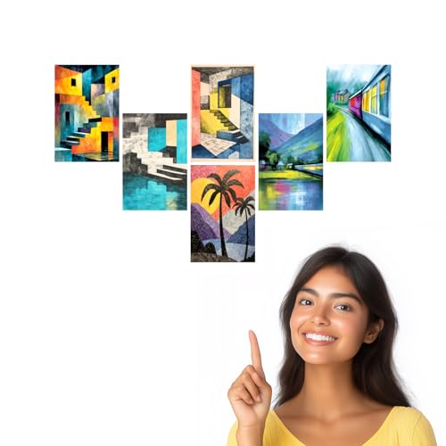 Image of SiddArtify Abstract Architecture Wall Art Poster Print Set - Modern Art Prints for Living Room Bedroom Office - Set of 2-4x6 Inch - Board (Pack of 6) - Sticker (Pack of 6)
