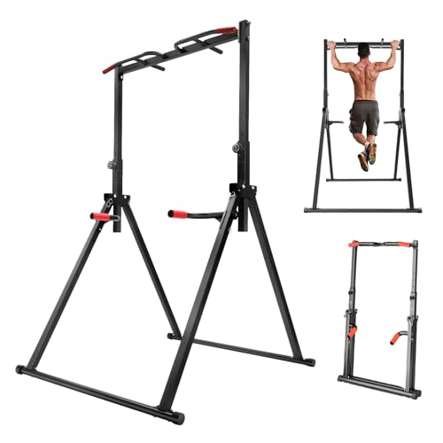 JLYNOWPT Foldable Pull Up Bar 5.74-7.55ft Height Adjustable Pull Up Dip Station Freestanding Tower Station Gym Training Equipment, Up to 440lbs