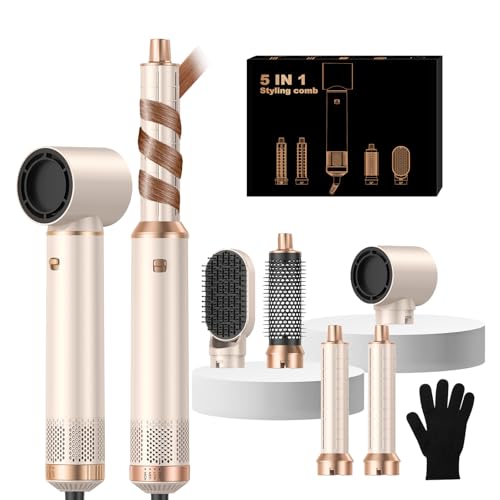 Image of Hair Dryer Brush 5 in 1, Blow Dryer Brush Set with Air Curler Wrap Hair Styler, Negative Ionic Blow Dry Brush, Detachable Hair Tool for Curling, Volumizer,Straightener,Drying