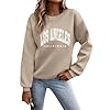 Sweat Jackets Women Graphic Print O-Neck Crew Neck Pullover Top Casual Long Sleeve Training Shirt Loose Blouse Grey Hoodie, khaki, XXL #3