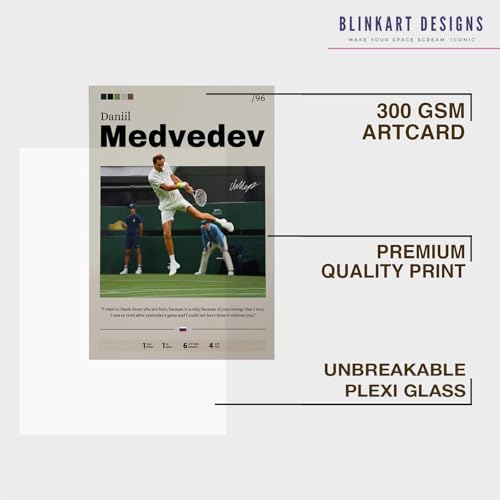 Image of BLINKART Daniil Medvedev |Tennis Player | Synthetic Wood Photo Framed Wall Hanging Poster Room & Office Bedroom Home Wall | 12x18 Inches