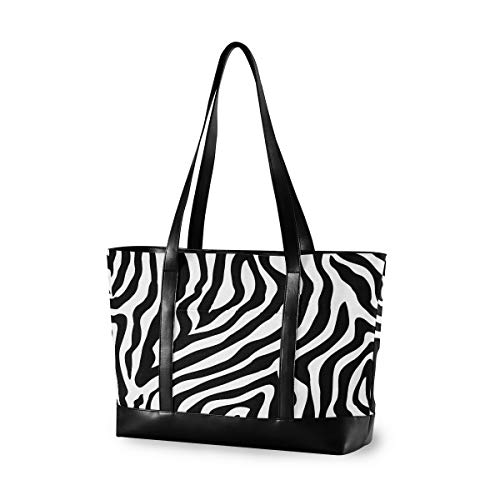 Bardic Laptop Tote Bag 15.6 Inch Large Zebra Print Canvas Shoulder Laptop Bag Handbag Computer Bag for Women Work Travel Shopping
