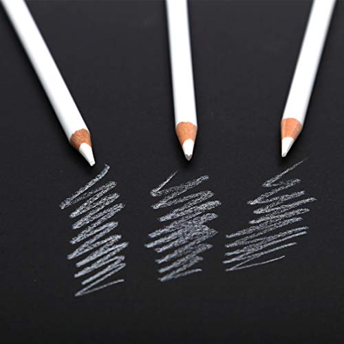 3 Pcs White Charcoal Pencils, Art Drawing Pencils Set - Medium, Sketching Pencils for Dark or Tinted Paper
