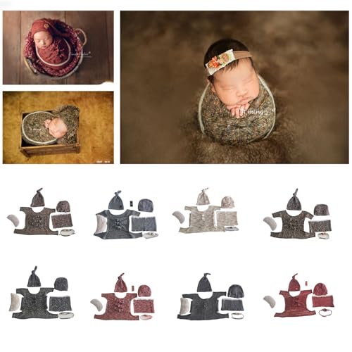 Photoshooting Props for Gift Newborn Hat Stretchy Wrap Photo Posing Backdrop Photo Decoration 7PCS