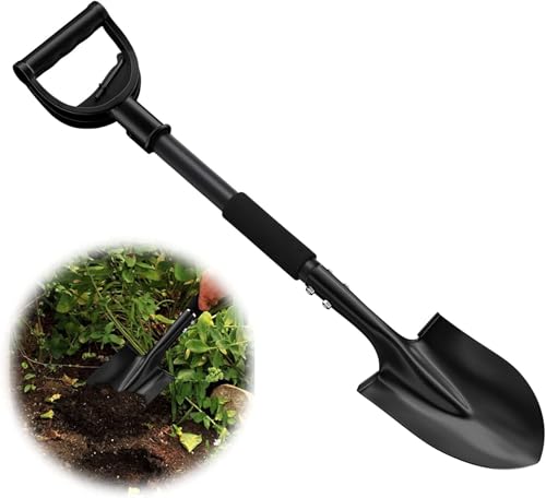 Gärtnerspaten für Harte, 78cm Schaufeln Steinige Böden aus Stahl, Spitz mit Gebogenem D-Förmigen Griff Schwerlast-Autoschaufel, Geeignet für Ausgrabung Camping Car Gardening/Mattschwarz