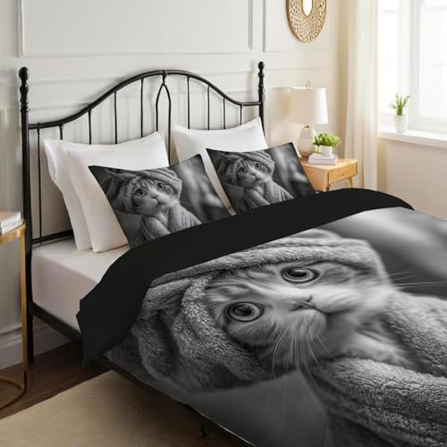 Housse de couette 200x200 microfibre hypoallergénique chat