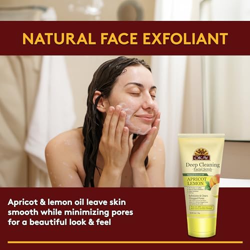 OKAY Oil Control Facial Scrub Exfoliator - Exfoliating Face Wash, Face Scrub for Women and Men, Moisturizing and Brightening, Leaves Skin Smooth and Clean, Paraben Free - Apricot Lemon, 6 oz (1 Pack)