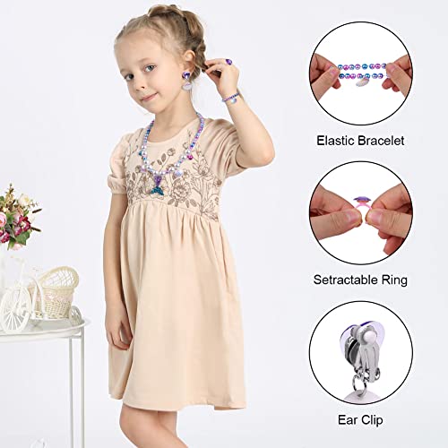 OSDUE Zeemeermin prinsessenjurk, set van 5 stuks, zeemeermin-sieraden, kindersieraden, prinses sieraden, zeemeermin, halsketting, sieradenset voor prinses, oorbellen - Afbeelding 5