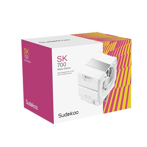 Image of Sudokoo SK700 White AM5-Designated Air Cooler, Single Tower Design, High Performance M-Winding Tech Fan, 7 Copper Heat Pipes, L-Rail Lock Mount, 220W Heat Dissipation