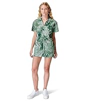 Sweaty Betty Anytime Short Sleeve Romper Green Lavender Meadow Print LG, Green Lavender Meadow Print, L
