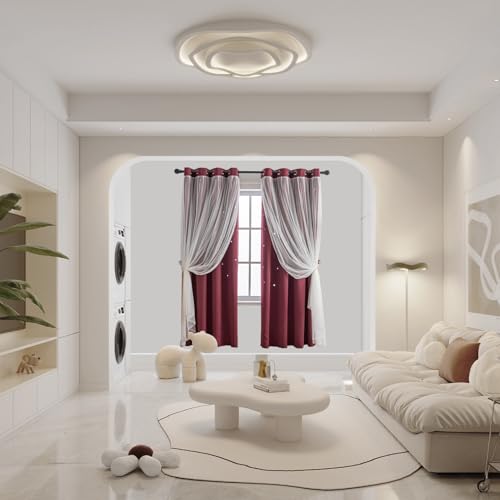 Image of indistar Star Cutout Kids Window Blackout Curtains for Girl Bedroom Window Room Darkening Curtains & Drapes Baby Nursery Curtains (2 Panel,52Wx63L inch,Wine Red)