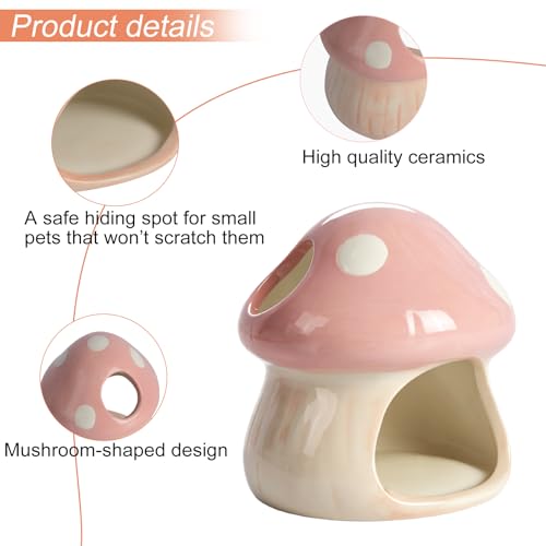 Image of Ceramics Mushroom House Aquarium Decor, Betta Fish Tank Accessories Landscape Decoration, Small Shrimp Goldfishes Habitat Hut Pleco Smalland Breeding Hide Caves Toad House - Pink