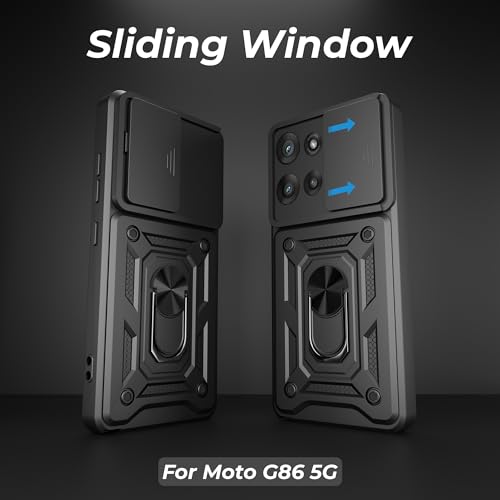 Image of A rtistque Armor Bumper Back Case Cover for Motorola Moto G86 5G | Stylish Ring Holder & Inbuilt Stand | Sliding Camera Cover | Shockproof TPU Protective Design | G86 Motorola 5g Cover - Black